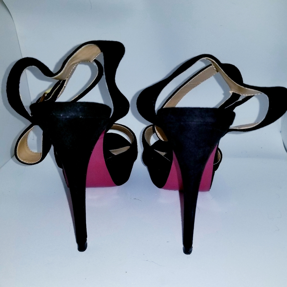NEW PARIS HILTON BLACK SUEDE LEATHER ANKLE WRAP STILETTOS SIZE 10